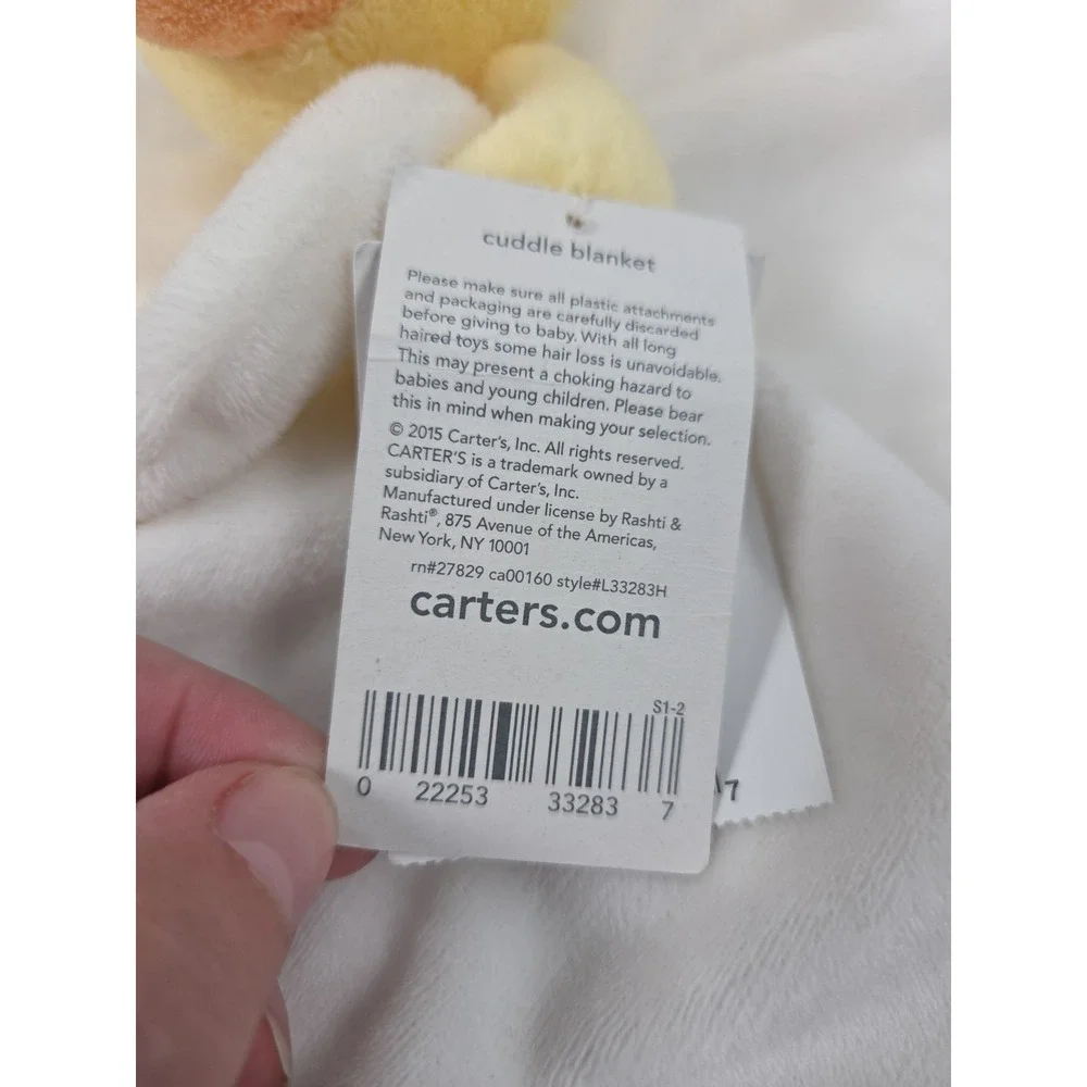 Carters Yellow Duck Lovey White Security Blanket Baby Plush Satin Back Trim NEW